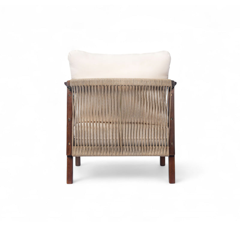 Outdoor Lounge Chair With Woven Backrest, Solid Wood Frame, Comfortable Cushions - R&R Furniture Gallery (Fountain Valley, CA)