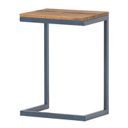 Noble House C-shaped end table with iron base and fir wood top, ideal for chair side use, showcasing modern design.