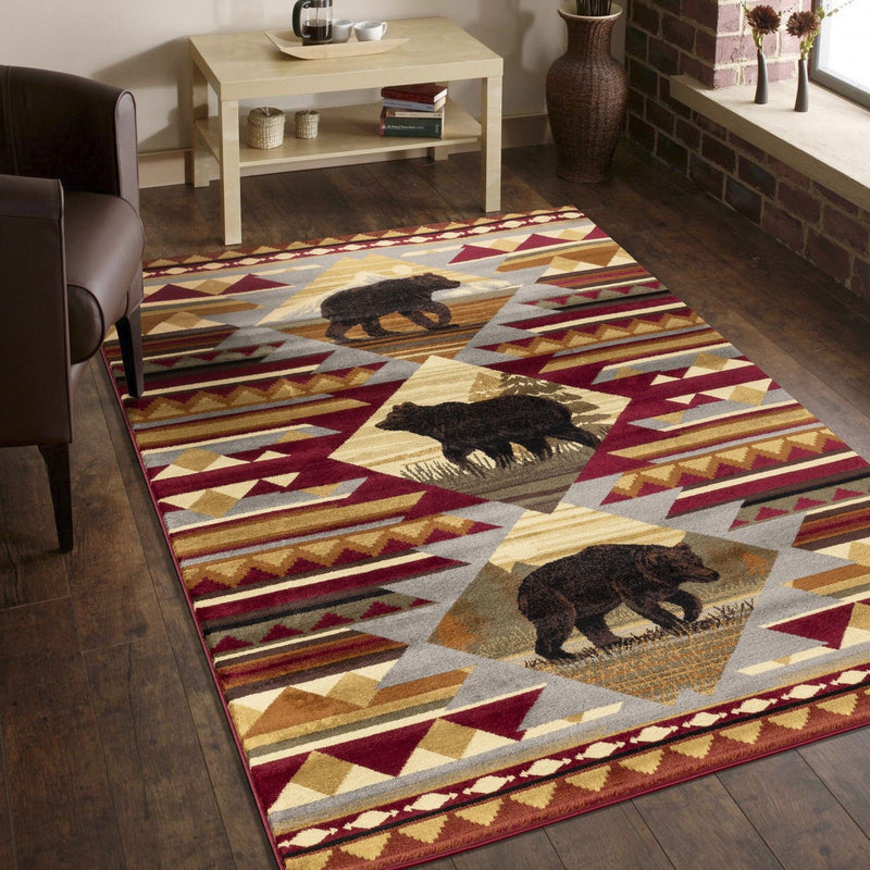 Nature's Nest - 5'3" X 7'3" Lodge Area Rug Polypropylene - Multi, Red - R&R Furniture Gallery (Fountain Valley, CA)