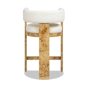 Vavona - Burl Upholstered Barrel Back Counter Height Bar Stool - Polar Off White - R&R Furniture Gallery (Fountain Valley, CA)