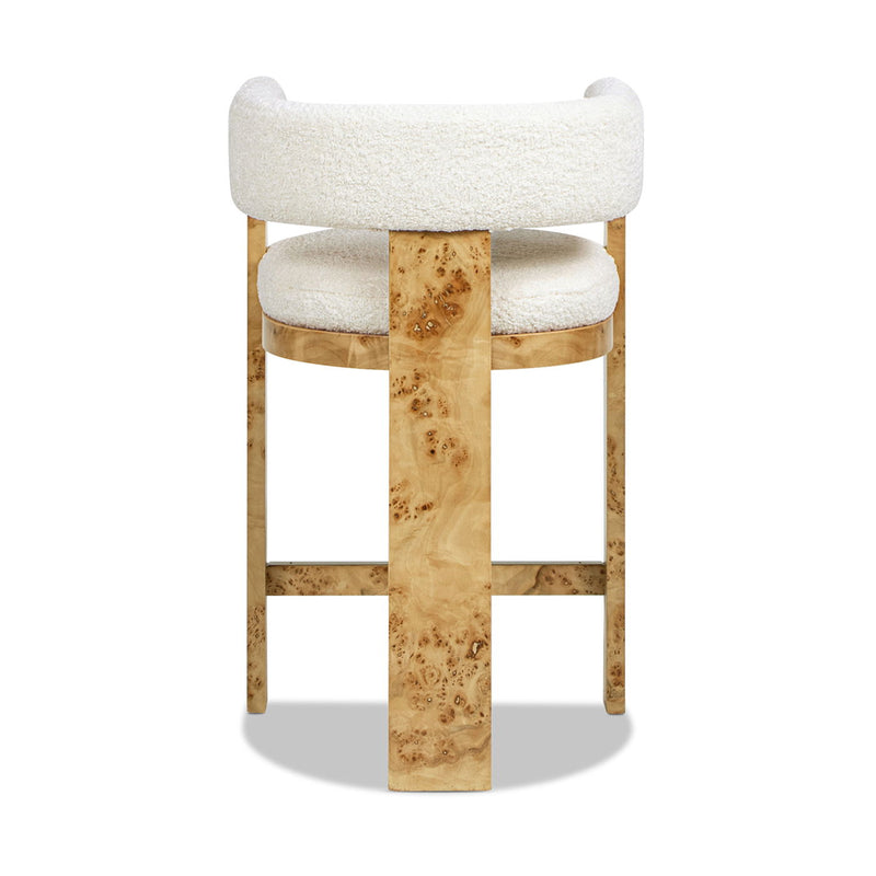 Vavona - Burl Upholstered Barrel Back Counter Height Bar Stool - Polar Off White - R&R Furniture Gallery (Fountain Valley, CA)