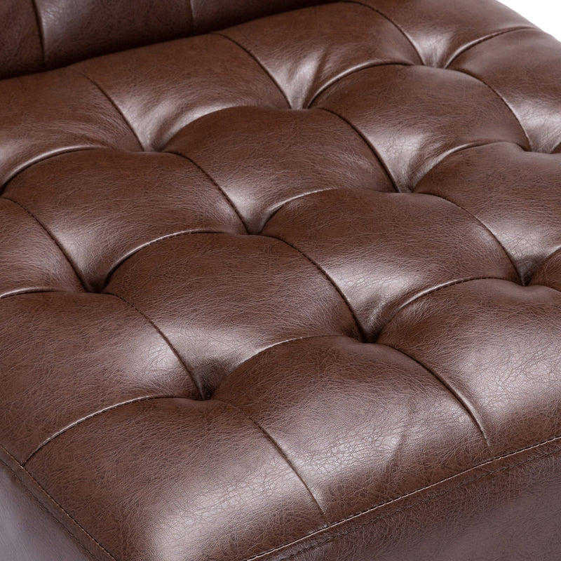 Dark brown Noble House contemporary accent armless chair with tufted waffle stitch upholstery and modern design.