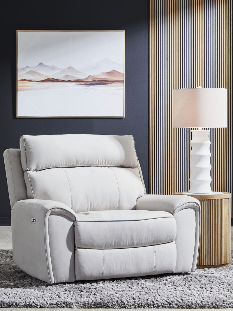 Social Pointe - Power Recliner / Adjustable Headrest - Pearl / Ash - R&R Furniture Gallery (Fountain Valley, CA)