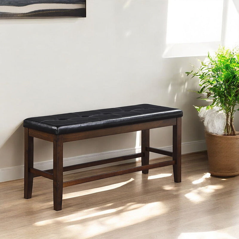 Urbana - Counter Height Bench - Black Synthetic Leather & Espresso - R&R Furniture Gallery (Fountain Valley, CA)
