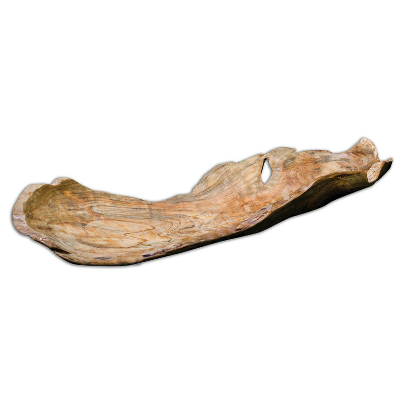 Light brown teak leaf-shaped bowl by Uttermost, serving as a decorative plate or bowl in the Plates & Bowls collection.