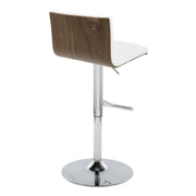Set of two Lumi Source Mason contemporary adjustable barstools with swivel seats and straight T footrests on a neutral background.