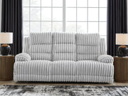 Rhines Falls - Reclining Power Sofa With Drop Down Table - Alloy - R&R Furniture Gallery (Fountain Valley, CA)
