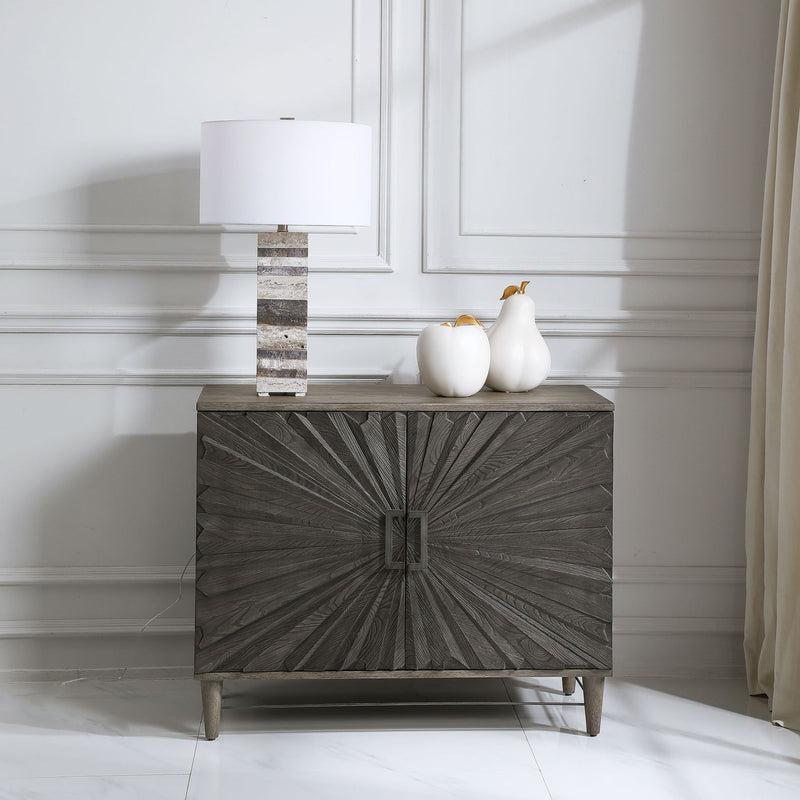 Gray Oak 2-door accent cabinet by Uttermost featuring a sleek modern design with clean lines and wood finish.
