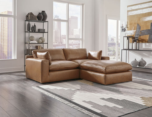 Emilia - 3 Pc. - 2-Piece Sectional Loveseat, Ottoman - Caramel - R&R Furniture Gallery (Fountain Valley, CA)