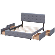 DreamHaus upholstered platform storage bed with classic headboard and built-in drawers, no box spring needed, in a modern bedroom setting.