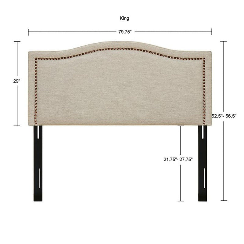 Elegant Panel Headboard With Copper Nailheads And Adjustable Metal Legs - R&R Furniture Gallery (Fountain Valley, CA)