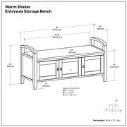 Handcrafted Warm Shaker entryway storage bench by Simpli-Home with wooden seat and built-in storage compartment.