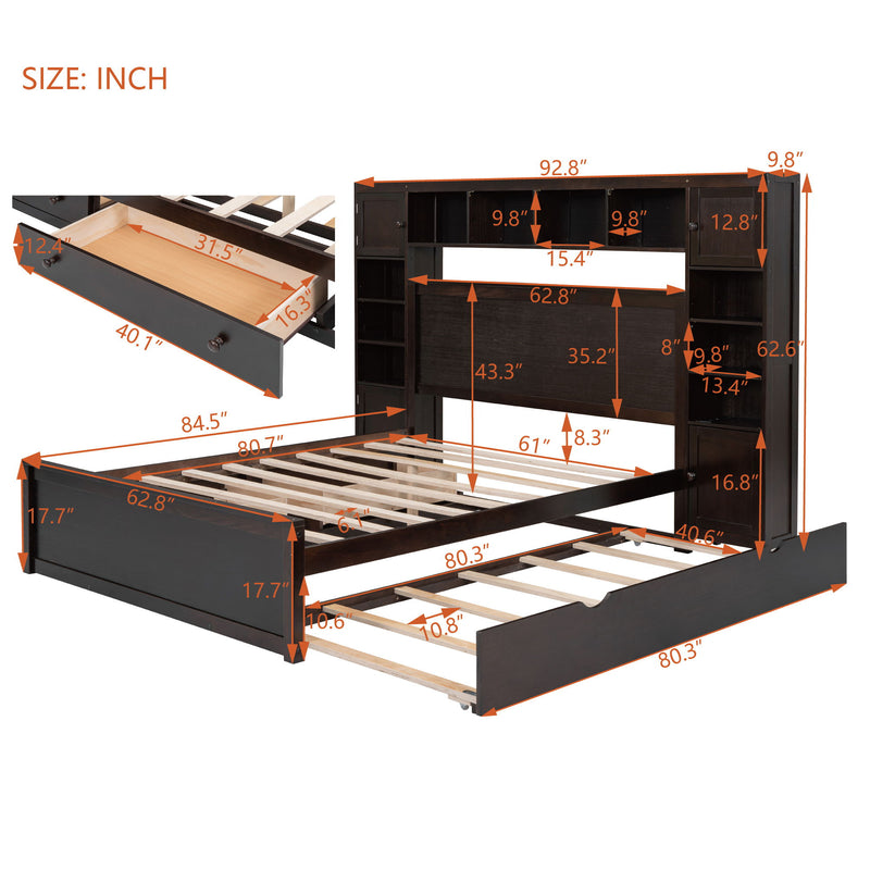 DreamHaus cabinet bed with integrated shelf, sockets, and twin long trundle, showcasing its compact, multifunctional design.