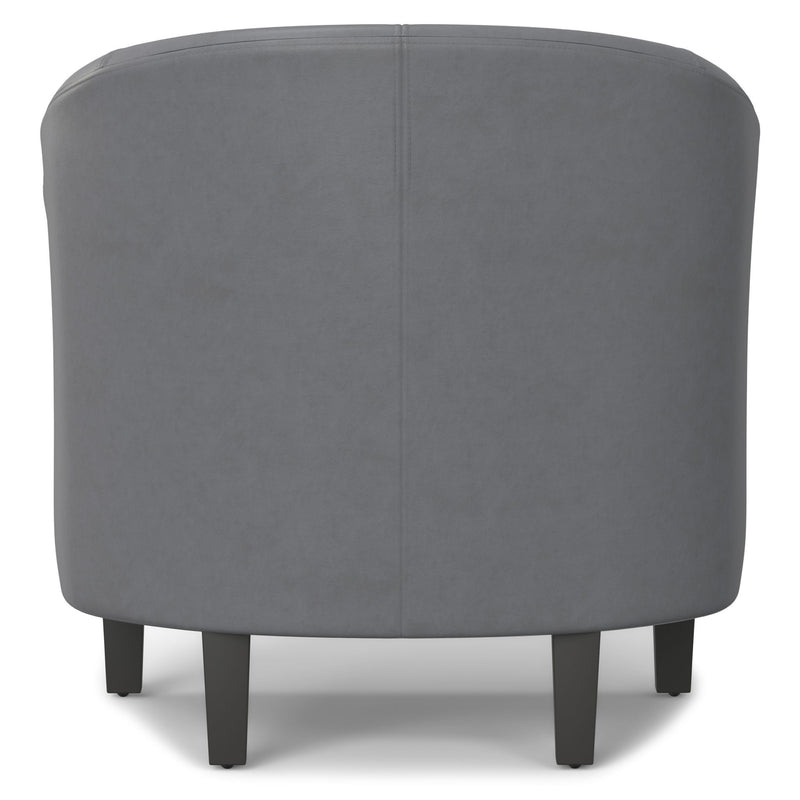 Transitional Austin arm chair by Simpli-Home featuring a plush fabric upholstery and wooden legs in a cozy living room setting.