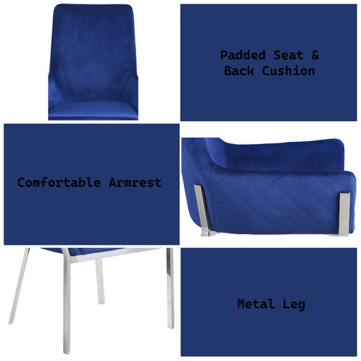 Cambrie - Side Chair (Set of 2) - Blue Velvet & Mirrored Silver - R&R Furniture Gallery (Fountain Valley, CA)