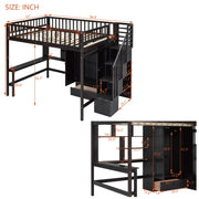 DreamHaus loft bed with integrated bookshelf, drawers, desk, and wardrobe, featuring a modern design and space-saving structure.