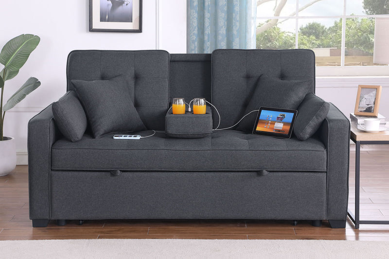 Cody II - Convertible Sleeper Loveseat With Cup Holder, Charging Ports and Pocket - Dark Gray - R&R Furniture Gallery (Fountain Valley, CA)