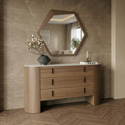 Hortman + Chelton - Modern Beige Velvet + Walnut 4-Piece Bedroom Set — view 3