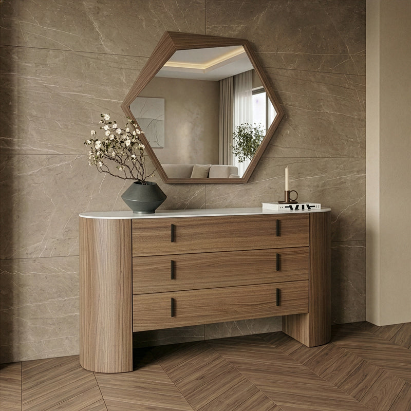Hortman + Chelton - Modern Beige Velvet + Walnut 4-Piece Bedroom Set — view 3