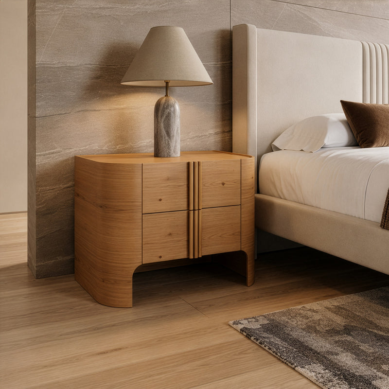 Newhart - Modern Beige Fabric + Natural Oak 4-Piece Bedroom Set — view 2