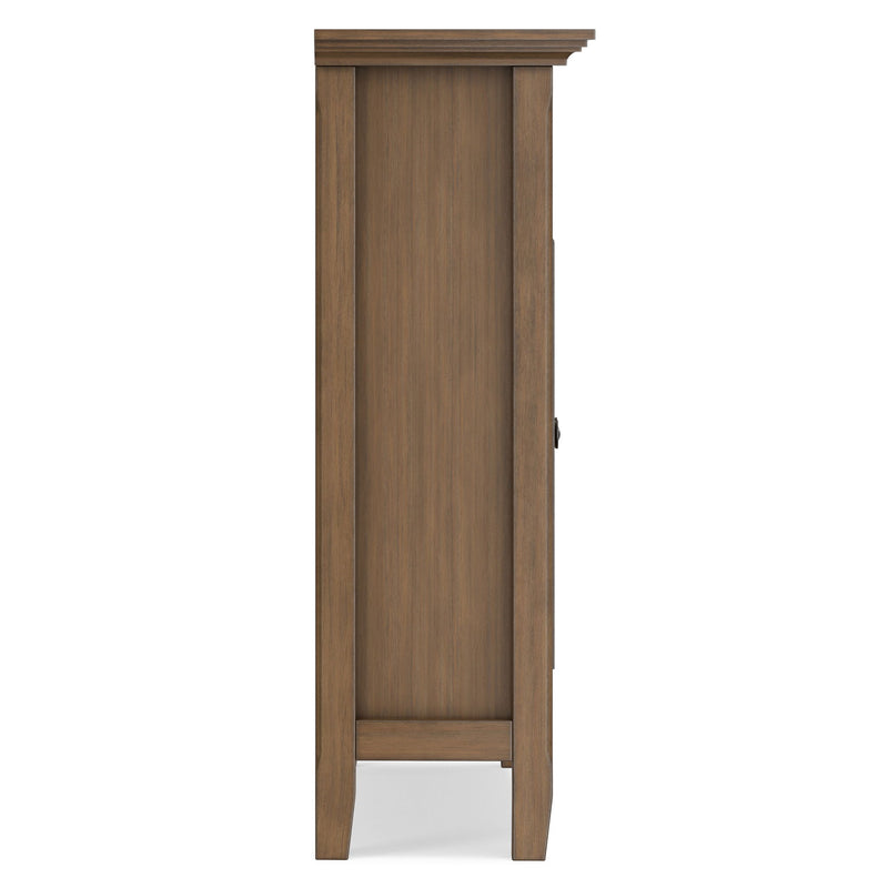 Simpli-Home Amherst storage cabinet with wood finish and four doors, ideal for accent furniture and home organization.