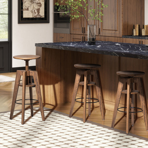 Spencer - Minimalist Oak Adjustable Bar Counter Stool - Walnut Brown Oak - R&R Furniture Gallery (Fountain Valley, CA)
