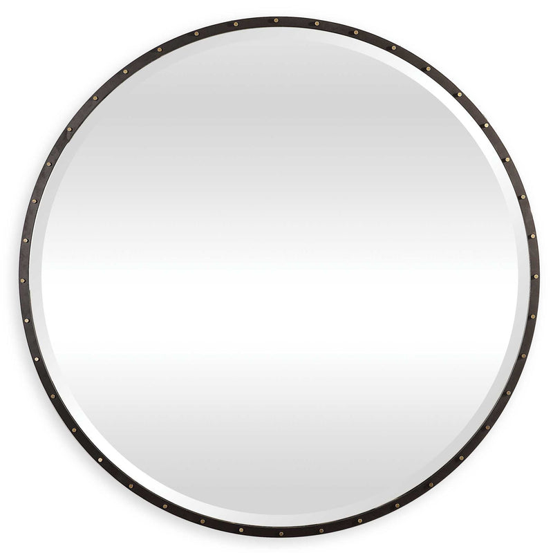 Black round wall mirror by Uttermost, featuring a sleek, modern design with a simple frame for contemporary decor.
