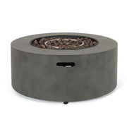 Noble House round iron fire pit with 40,000 Btu, outdoor fire pit for patio or backyard gatherings, black metal design.