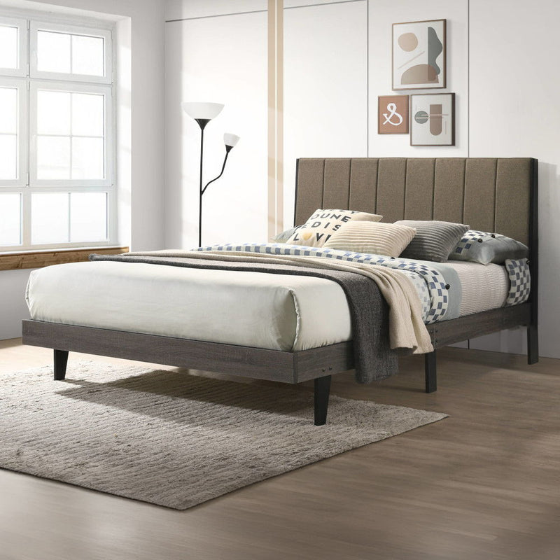 Valdemar - Queen Bed - Brown Fabric & Weathered Gray - R&R Furniture Gallery (Fountain Valley, CA)