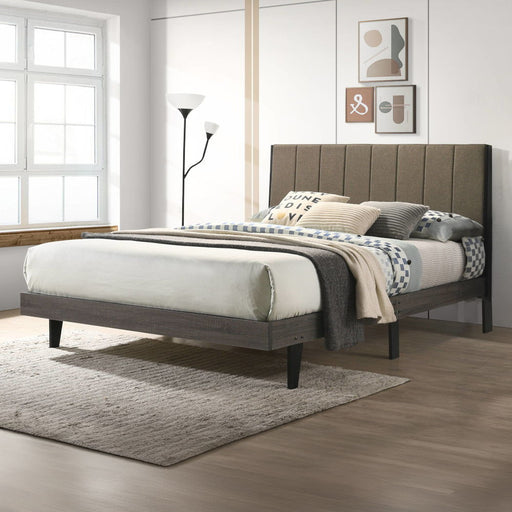 Valdemar - Queen Bed - Brown Fabric & Weathered Gray - R&R Furniture Gallery (Fountain Valley, CA)