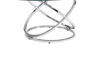 Bernards Furniture chrome cocktail table set with four round tables and sleek metal legs, ideal for modern living spaces.
