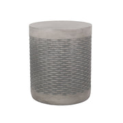 Round concrete outdoor side table from Noble House, lightweight and natural finish, perfect for patio or garden seating areas.