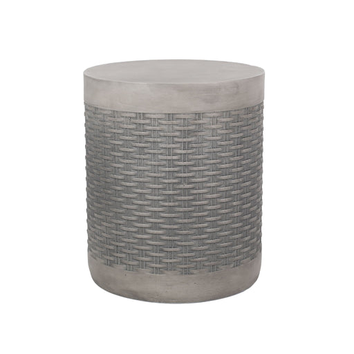 Round concrete outdoor side table from Noble House, lightweight and natural finish, perfect for patio or garden seating areas.
