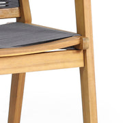Set of two Noble House outdoor rope dining chairs with woven seats and metal frames, ideal for patio or garden seating.
