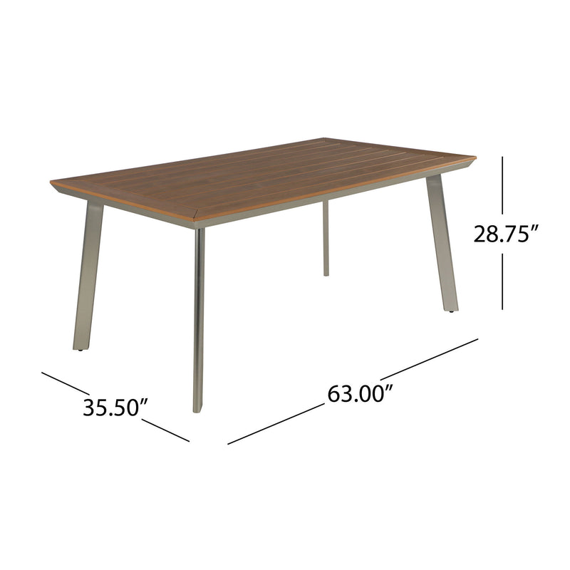 Outdoor Dining Table With Eucalyptus Wood Topped - Silver - R&R Furniture Gallery (Fountain Valley, CA)