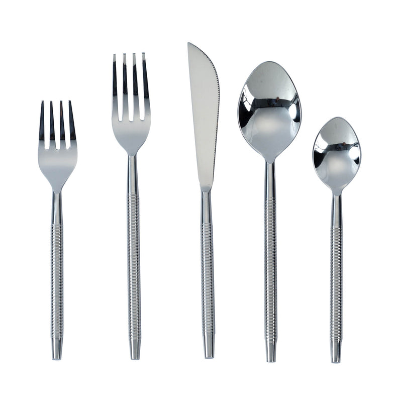 Ribbed - Stainless Steel Flatware (Set of 5) - Silver - R&R Furniture Gallery (Fountain Valley, CA)