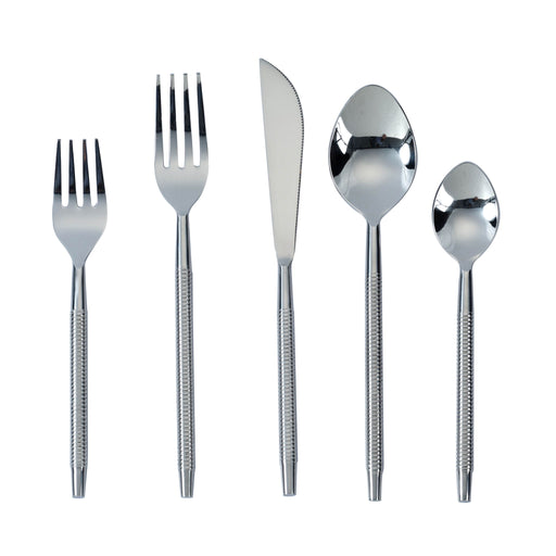 Ribbed - Stainless Steel Flatware (Set of 5) - Silver - R&R Furniture Gallery (Fountain Valley, CA)