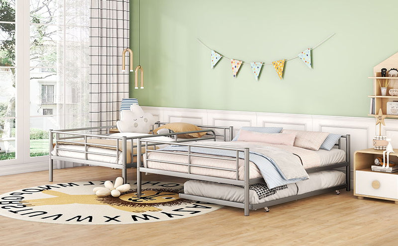 Steel DreamHaus bunk bed with sturdy frame, featuring twin beds stacked vertically, ideal for space-saving sleeping arrangements.