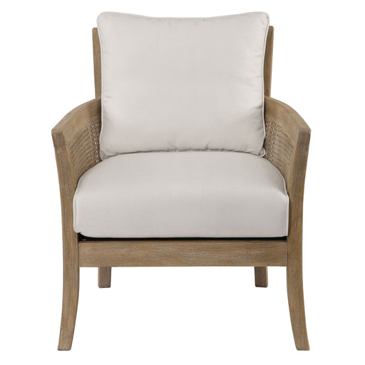 White natural armchair from the Encore collection by Uttermost, showcasing a stylish and comfortable arm chair with elegant design.
