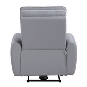 Gray ACME Jeromie power motion recliner with USB port, featuring synthetic leather upholstery and comfortable reclining design.