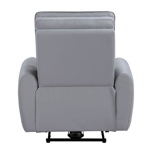 Gray ACME Jeromie power motion recliner with USB port, featuring synthetic leather upholstery and comfortable reclining design.
