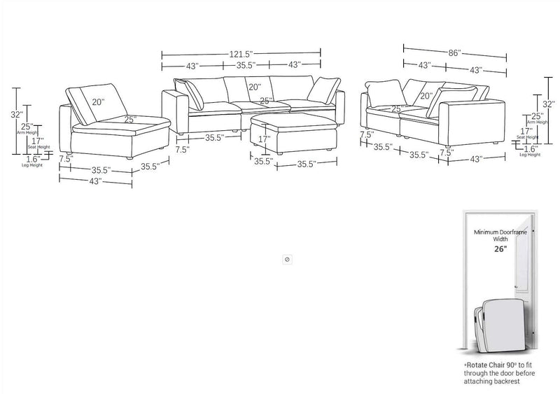 1100 - 3-Piece Sofa Set With Ottoman (Top-Grain Italian Leather)