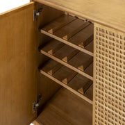 TOV Furniture Miles 3-door sideboard in natural wood finish with sleek modern design and metal handles.