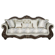 Pierce - Sofa With 5 Pillows - Beige Fabric & Cherry - R&R Furniture Gallery (Fountain Valley, CA)