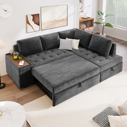 L Shaped Couch With Pull Out Bed And Storage Sectional Sleeper Sofa With Hidden Storage, Wide Armrest With Storage, For Living Room, Apartment, Bedroom, Office - R&R Furniture Gallery (Fountain Valley, CA)