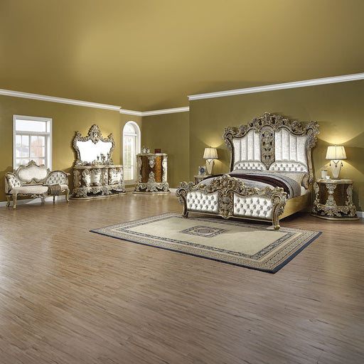 Desiderius - Bench - Beige Fabric, Antique Gold & Hand Paint Brown - R&R Furniture Gallery (Fountain Valley, CA)