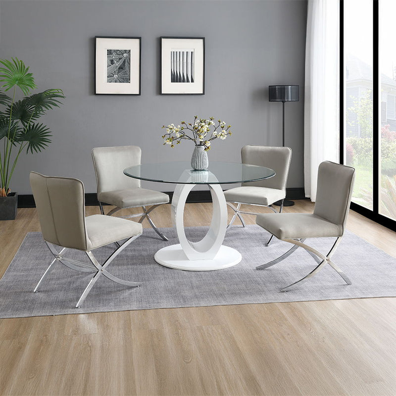 Larry - Glass Top Round Dining Table - White High Gloss - R&R Furniture Gallery (Fountain Valley, CA)