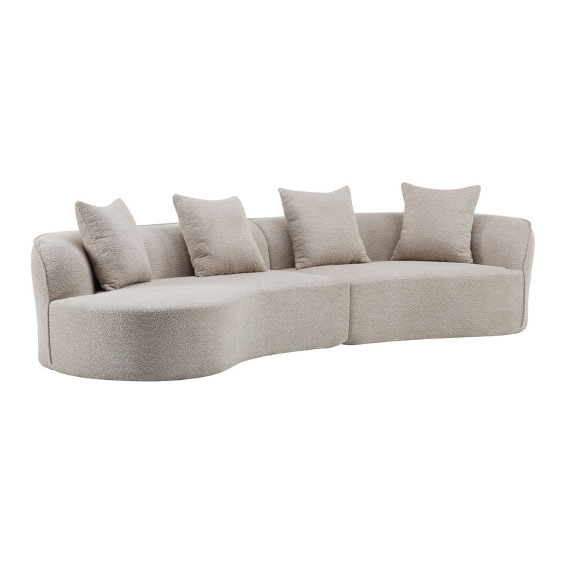 Elegant curved sectional sofa by Noble House with plush foam cushions, showcasing a stylish stationary sofa in a modern living room setting.