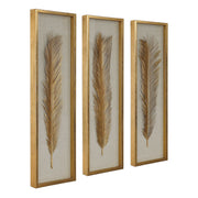 Set of three Uttermost Palma Leaf Shadow Box wall decor in gold, featuring intricate leaf designs for modern home accents.