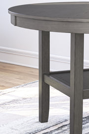 Gray Wrenning five-piece dining room table set by Signature Design by Ashley, showing the table and matching chairs in a dining room.